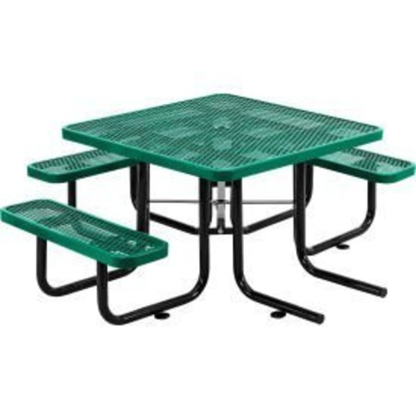 Global Equipment 46" Wheelchair Accessible Square Outdoor Steel Picnic Table, Green 695291GN